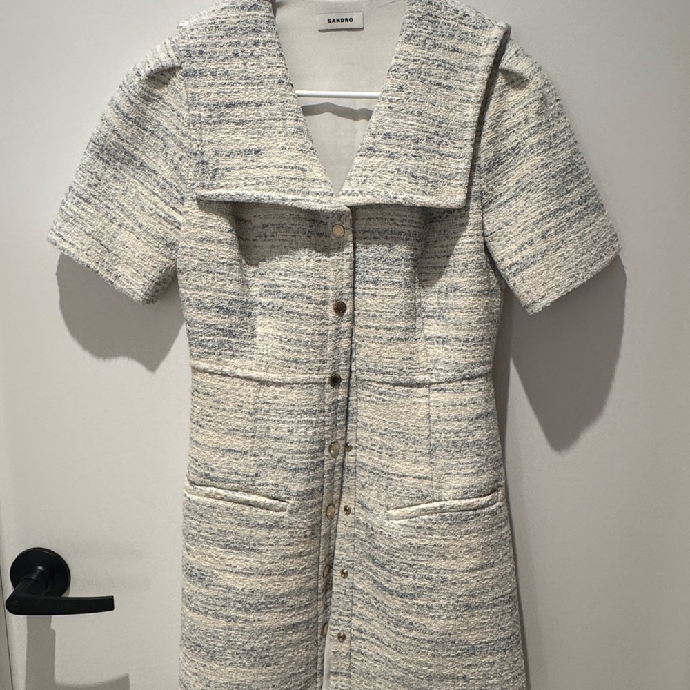 Sandro Cream and Gray Blazer with Textured Knit